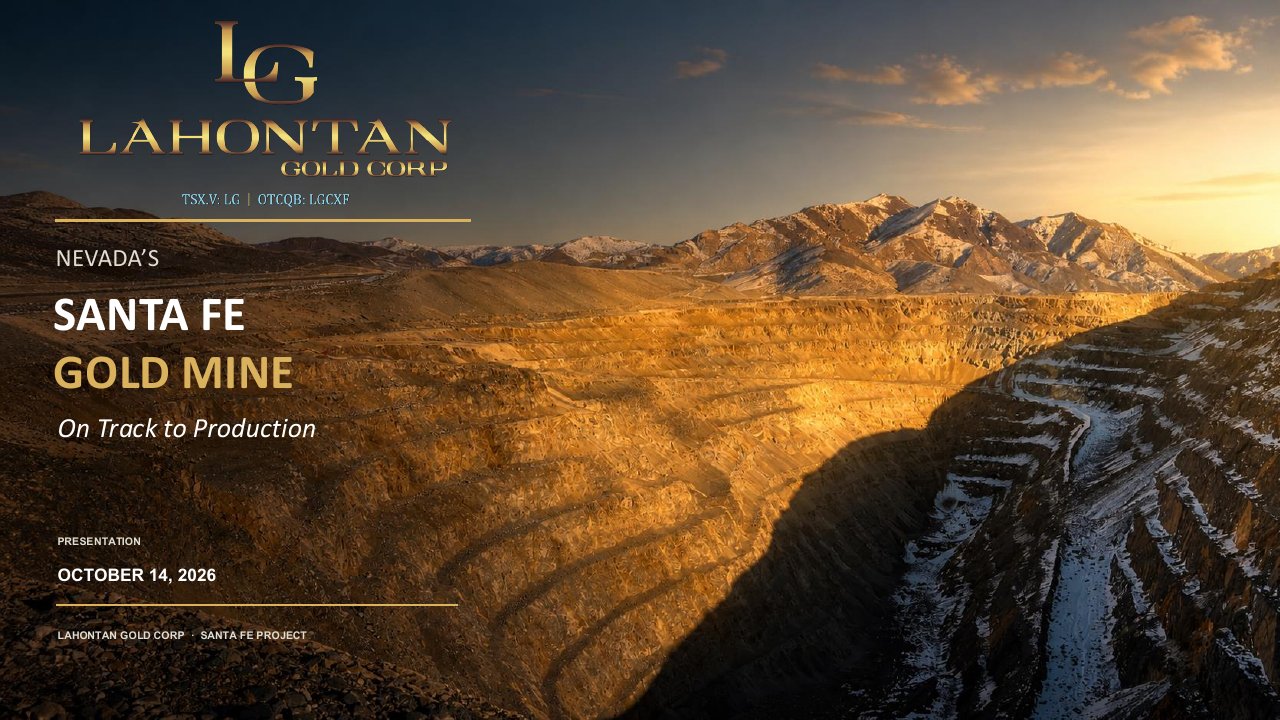 Cover of Lahontan Gold's October 14, 2026 Santa Fe Gold Mine presentation